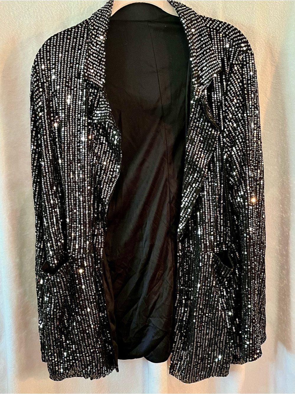 Black Sequin Open-Front Women's Jacket